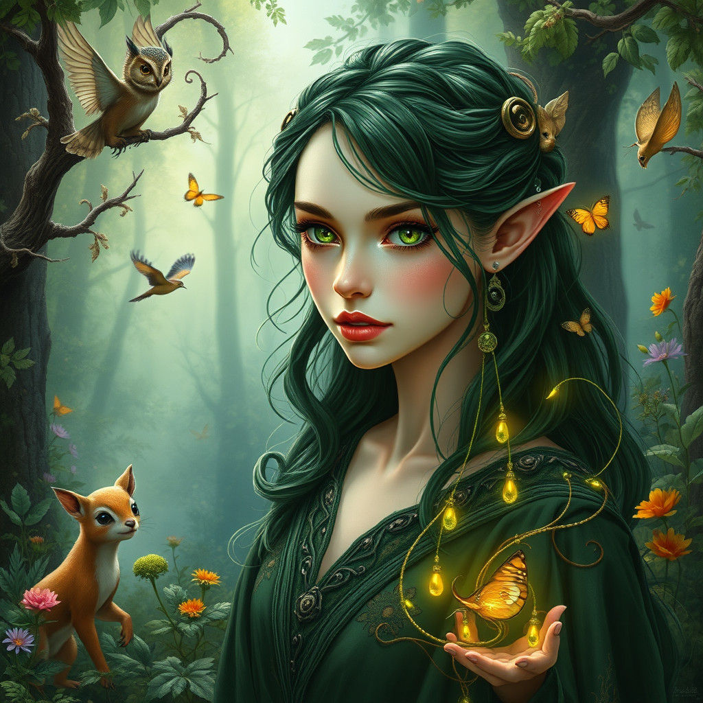 Mystical Wood Elf in Enchanted Forest