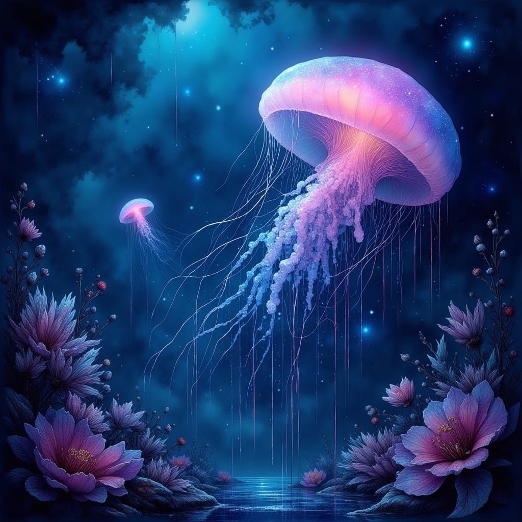Bioluminescent Jellyfish in Alien Ocean