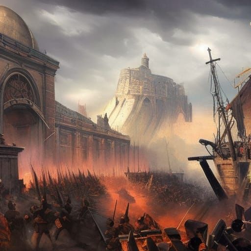 Peloponnesian War Battle: Detailed Matte Painting