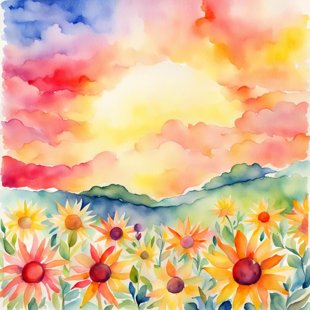 Bright Watercolor of the Sun