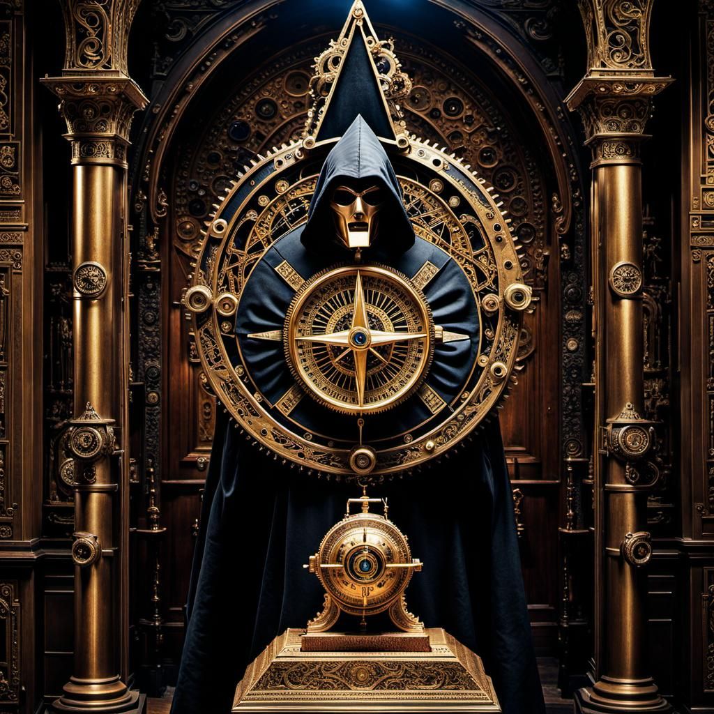 The Masked Man of the Illuminati Wears a Surreal Steampunk Compass to Secretly Guide World Events