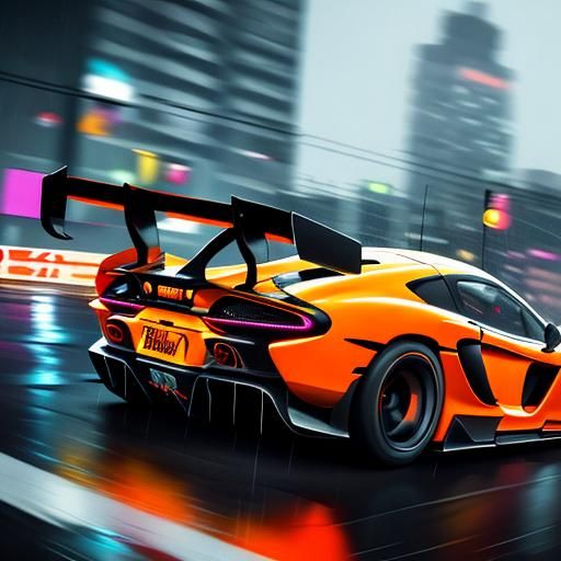 McLaren Senna GTR in Neon Synthwave Cityscape