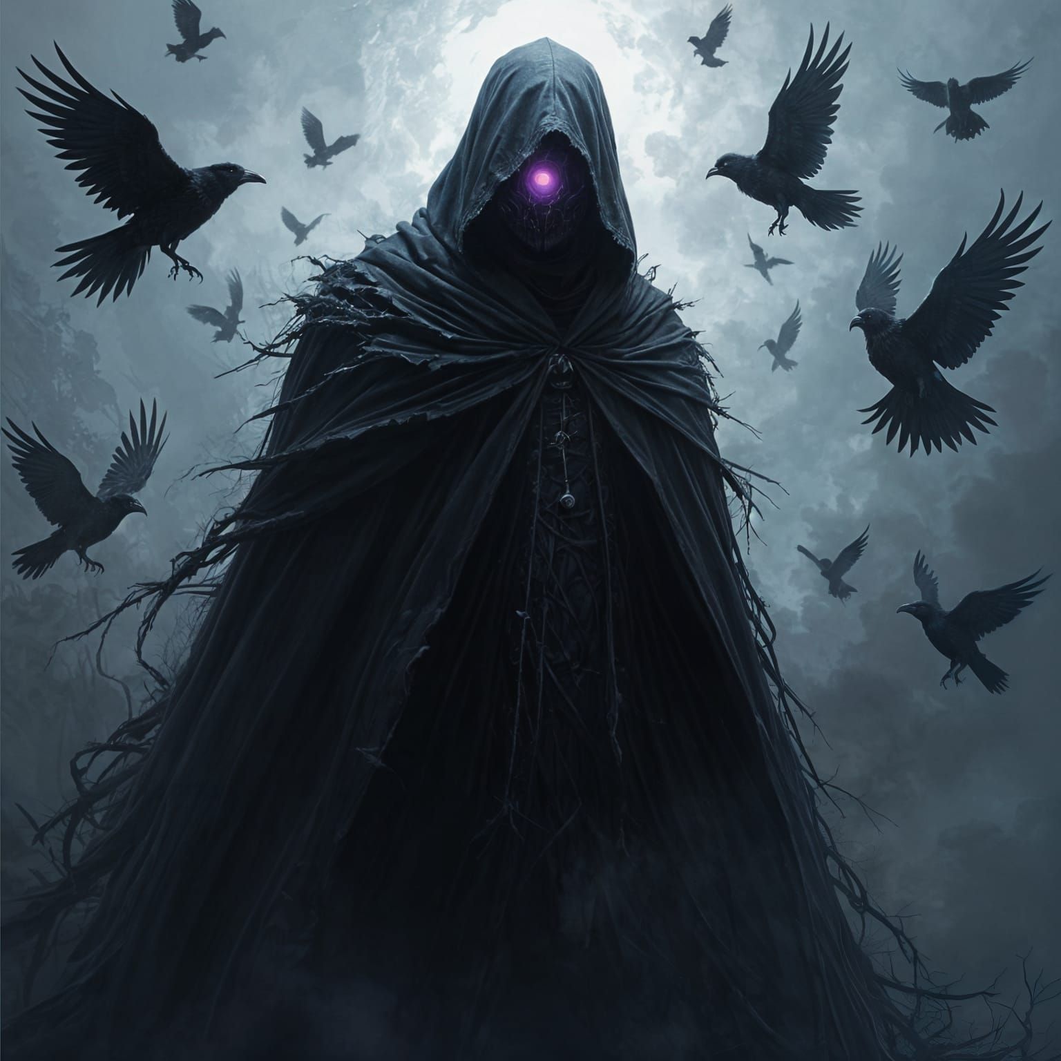 Dark Lord Cravus with Crows, Horror Illustration