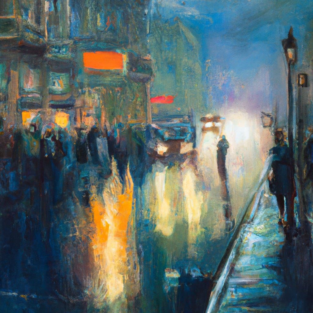 Evening City Lights: An Oil Painting
