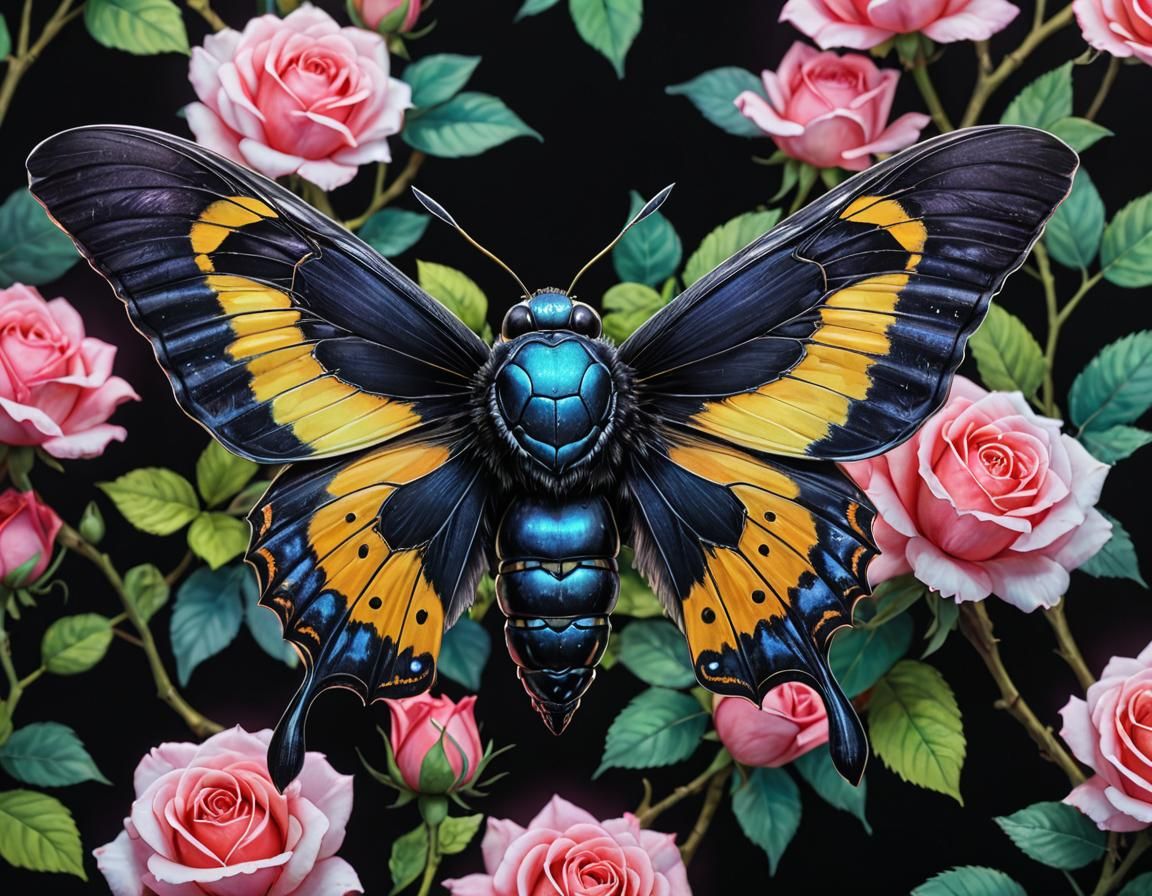 Watercolor Holographic Moth in Neon UV Light