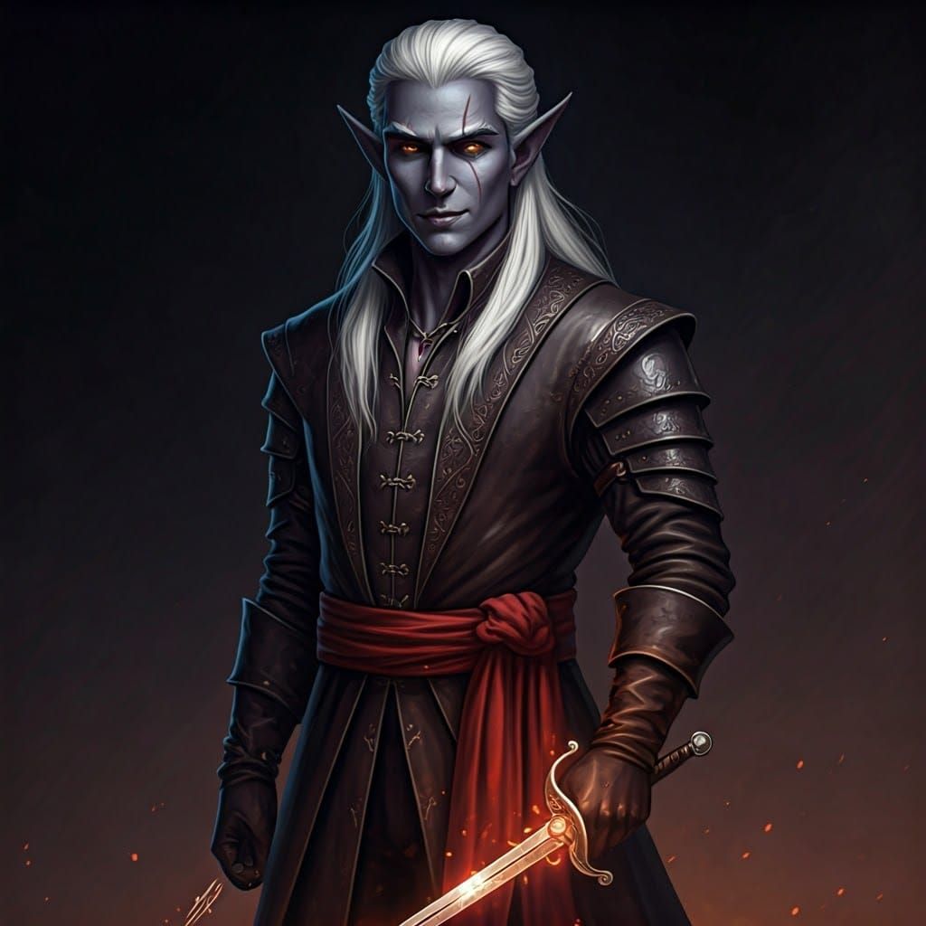 A male Drow Elf Warlock
