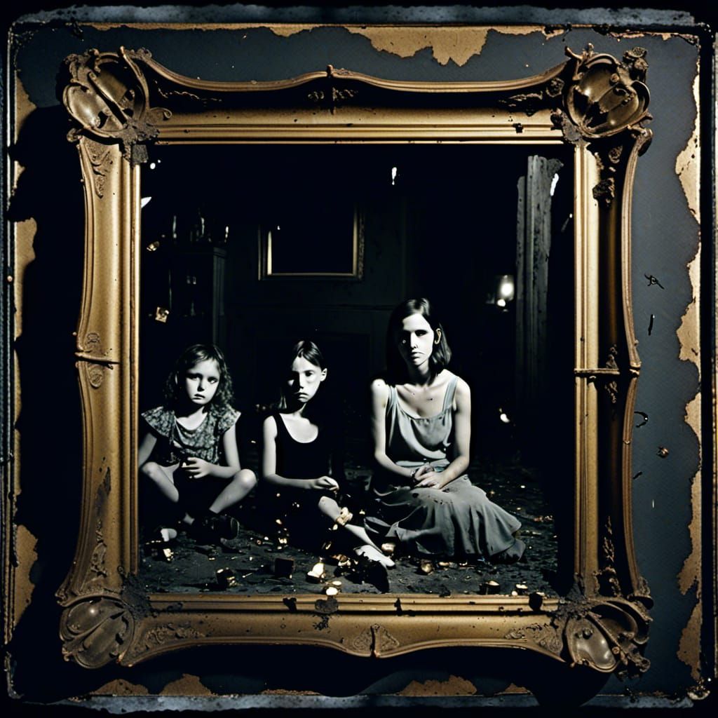 Eerie Polaroid Family Portrait in Dark, Retro Style