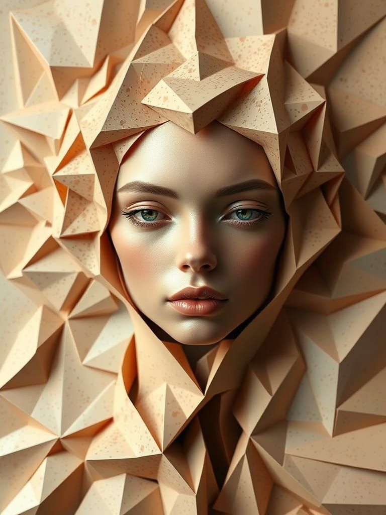 Ethereal Origami Portrait with Geometric Precision