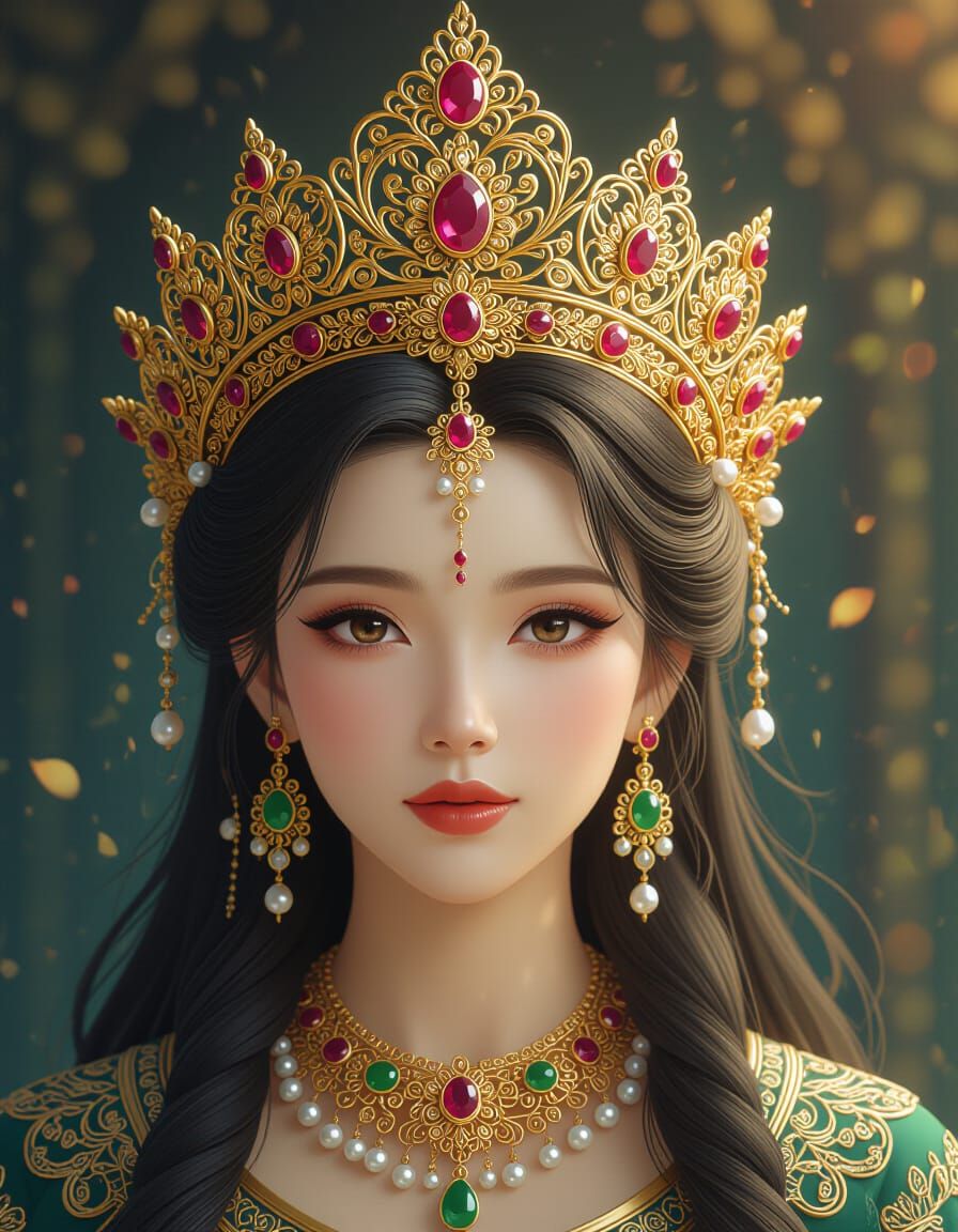 Southeast Asian Princess Portrait in Ornate Golden Crown