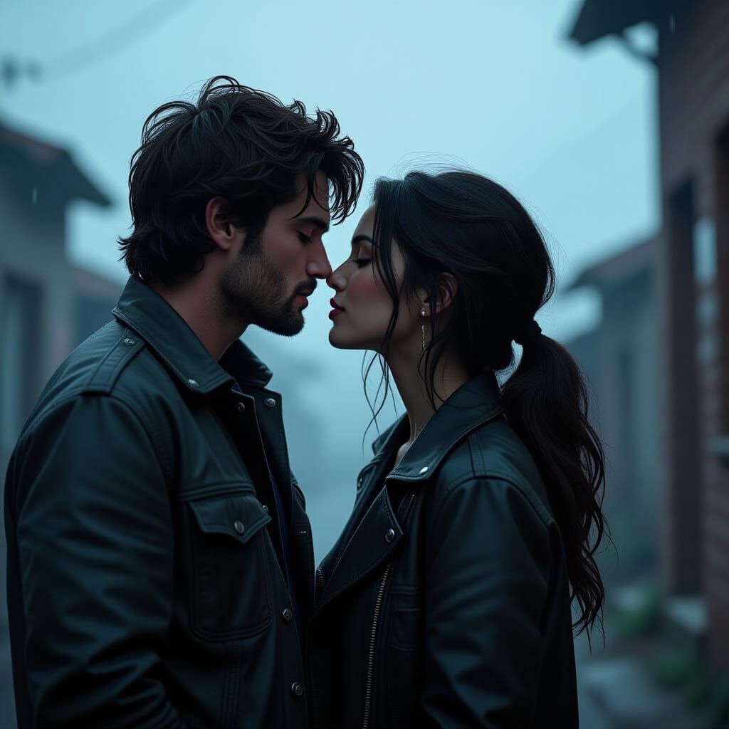 Secretive Kiss in Dark Cinematic Style