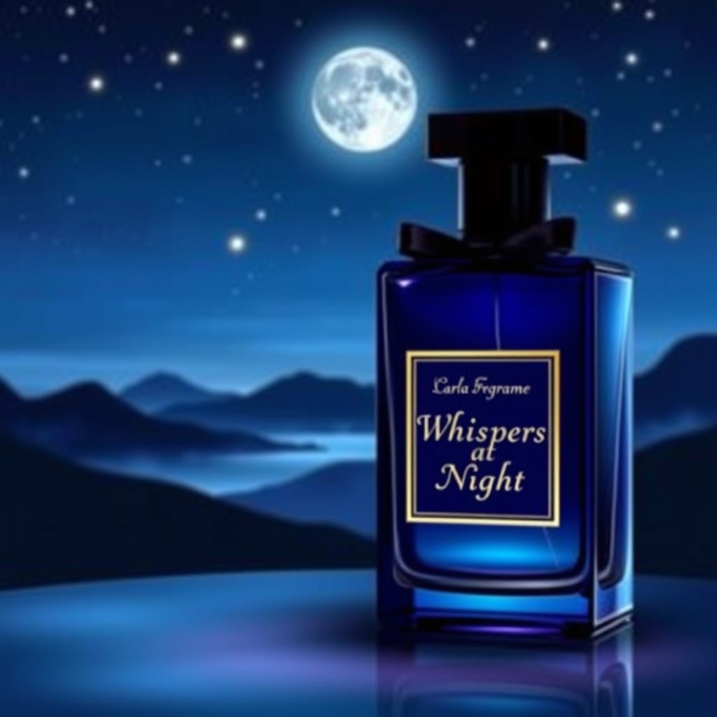 Dreamy Nighttime Landscape with Fragrance Bottle