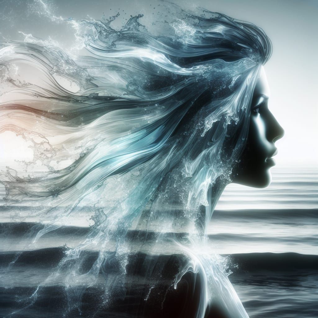 Ocean Silhouette in Digital Double Exposure