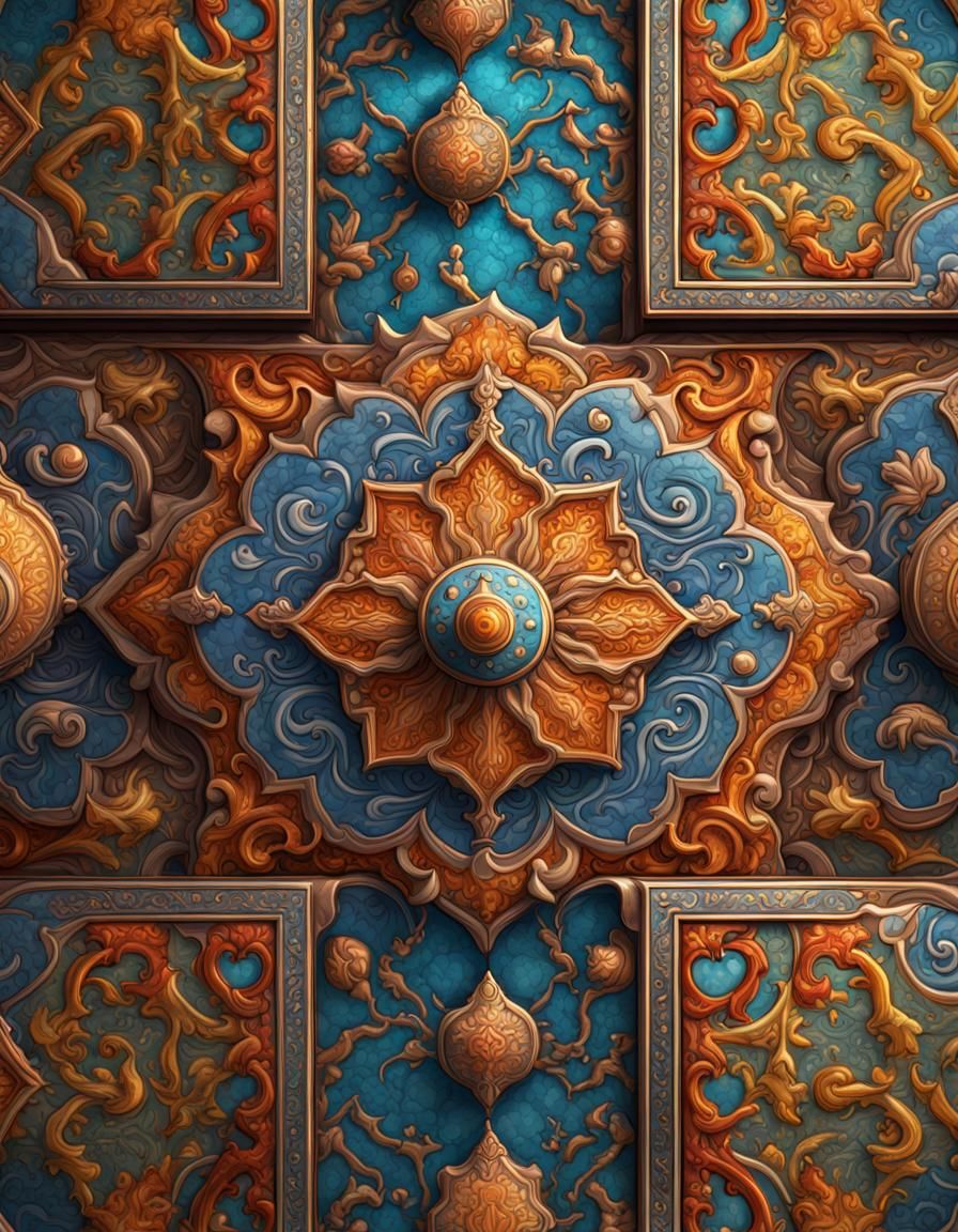 Intricate Persian Ceramic Tile: Digital Art