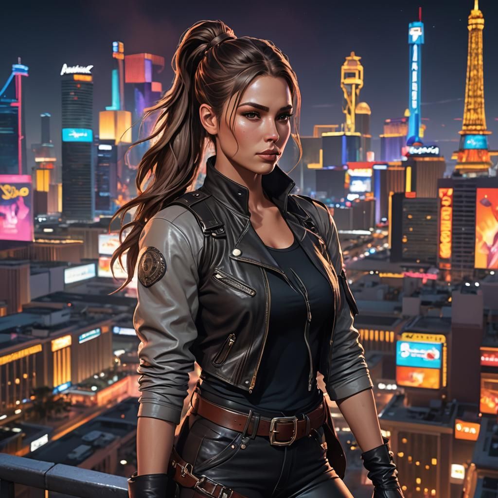 Woman on Rooftop in Las Vegas, Art Nouveau Portrait