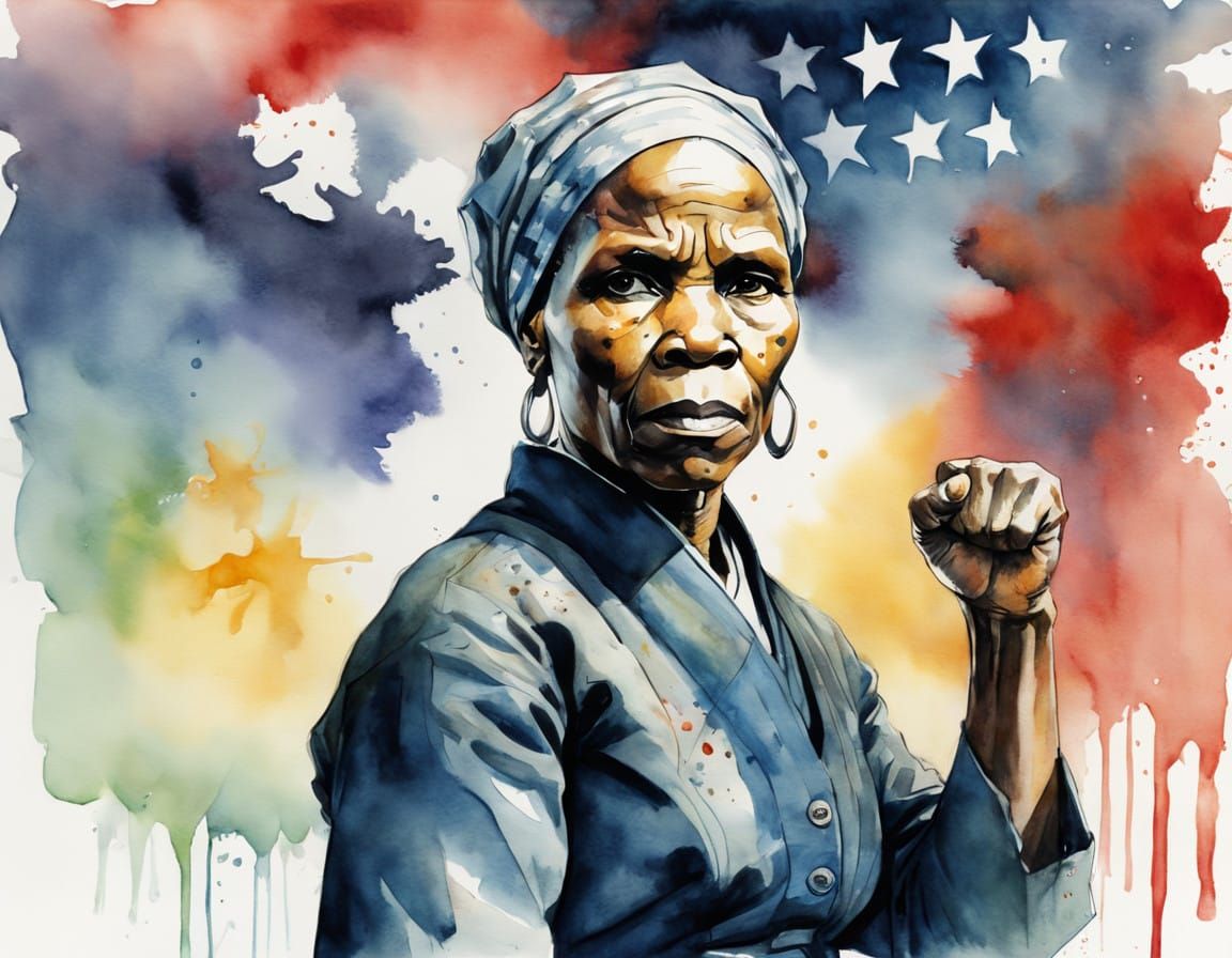 Watercolor Portrait of a Powerful Woman Raising Her Fist