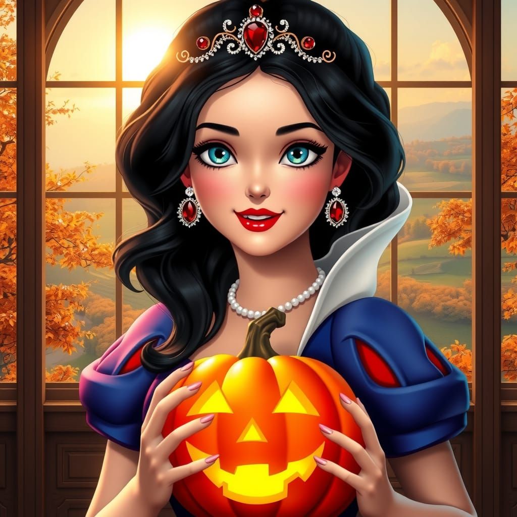 Snow White in Autumn Ballgown with Pumpkin