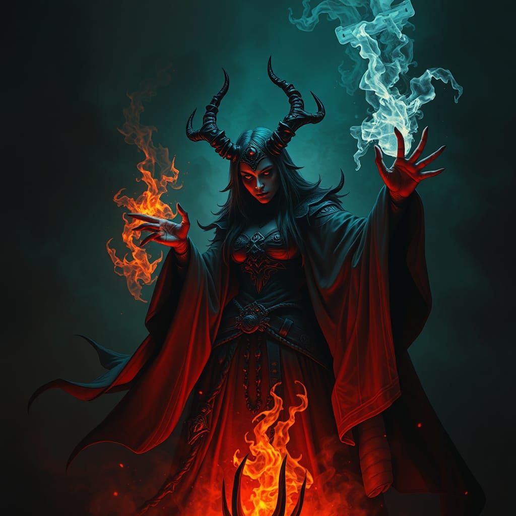 Encaustic Sorceress Conjures Shadows and Chaos