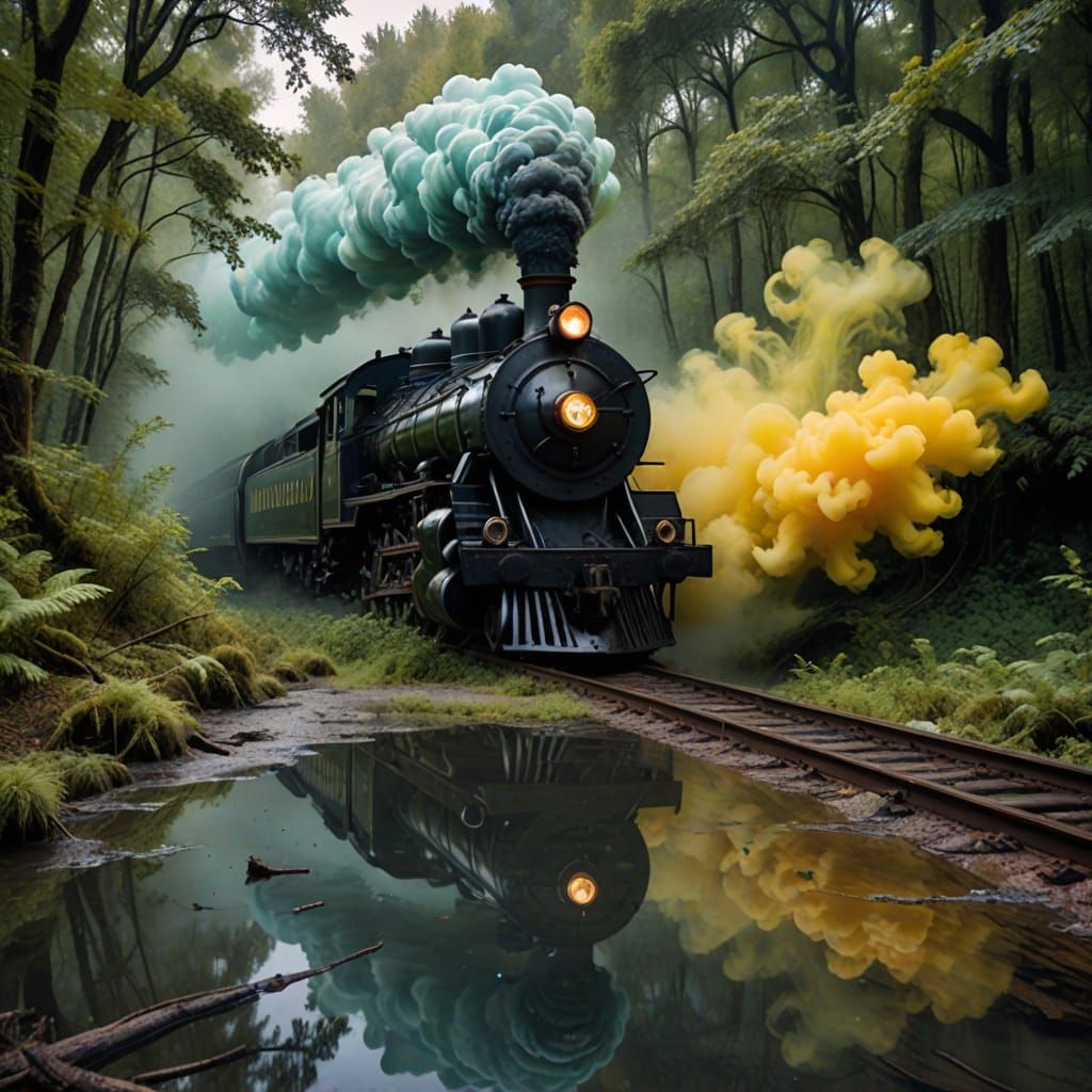 Vintage Train in Surreal Paint River