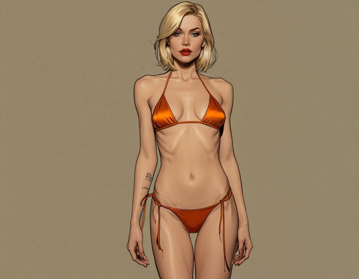Beautiful Woman in Bikini at Sunset: Comic Art
