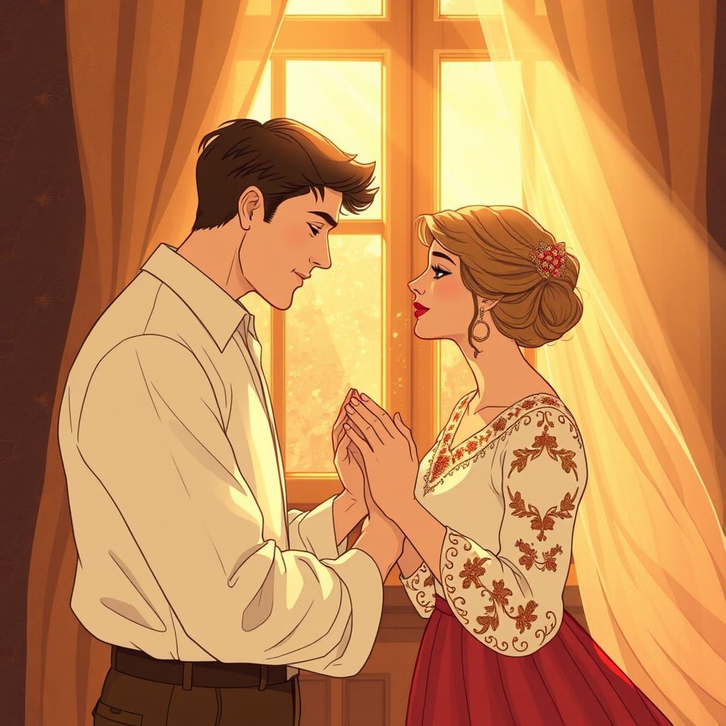 Tender Platonic Love Between Man and Woman in Sunlight