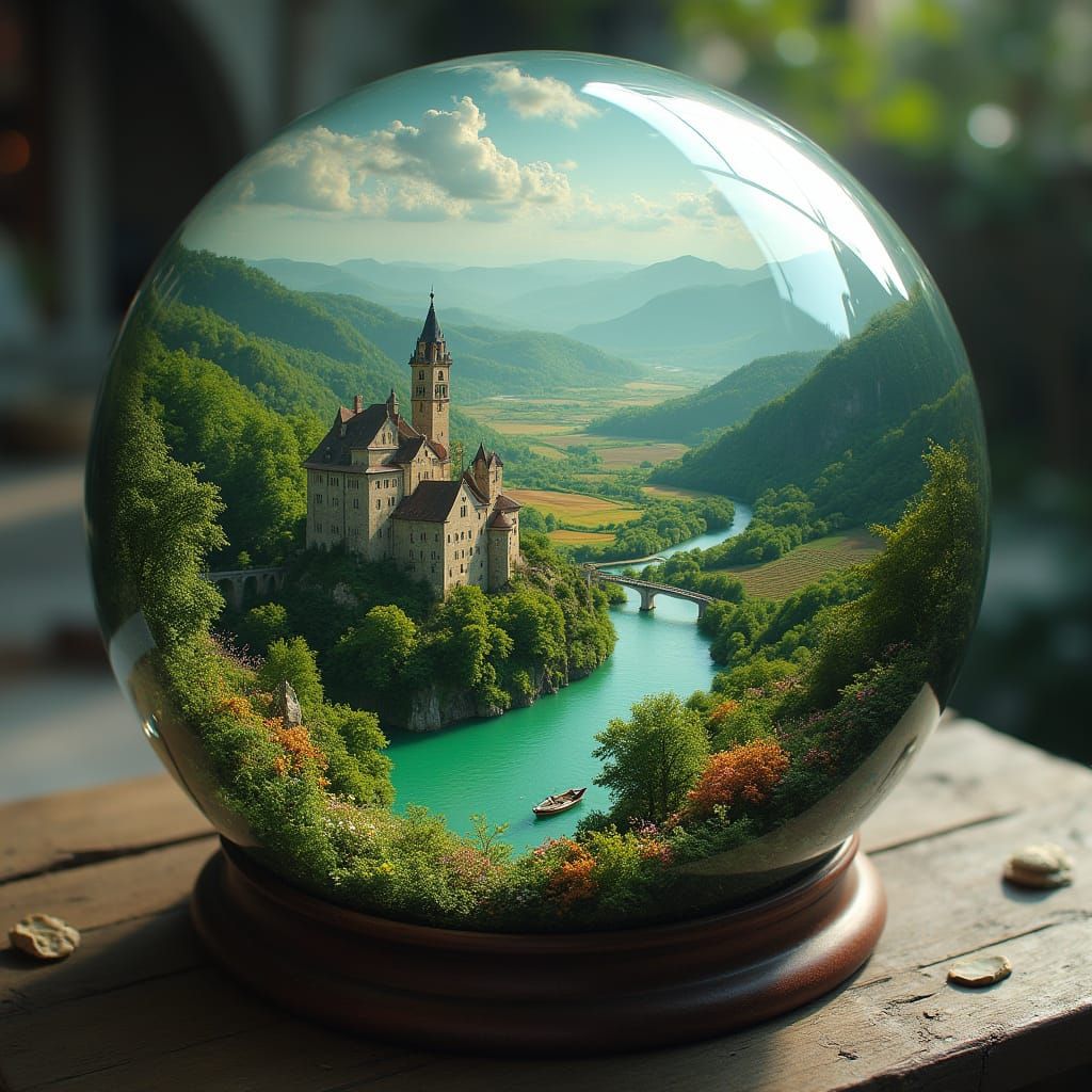 Whimsical Glass Globe Landscape in Iridescent Colors