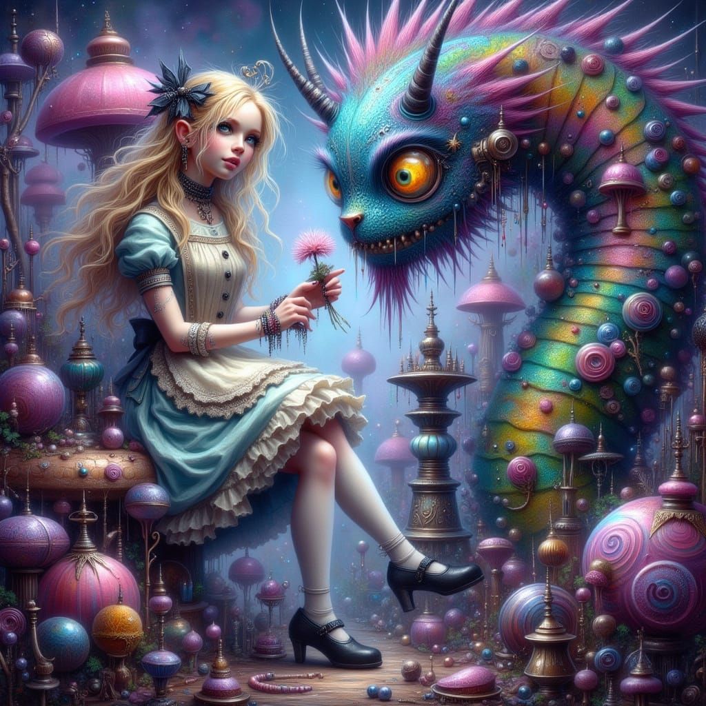 Alice in Wonderland with Hookah, Dark Fantasy Concept Art