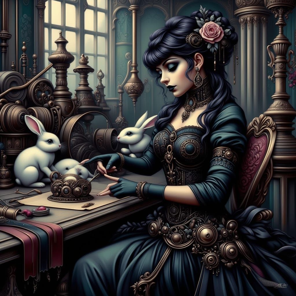 Ethereal Gothic Tinkerer in Industrial Haven