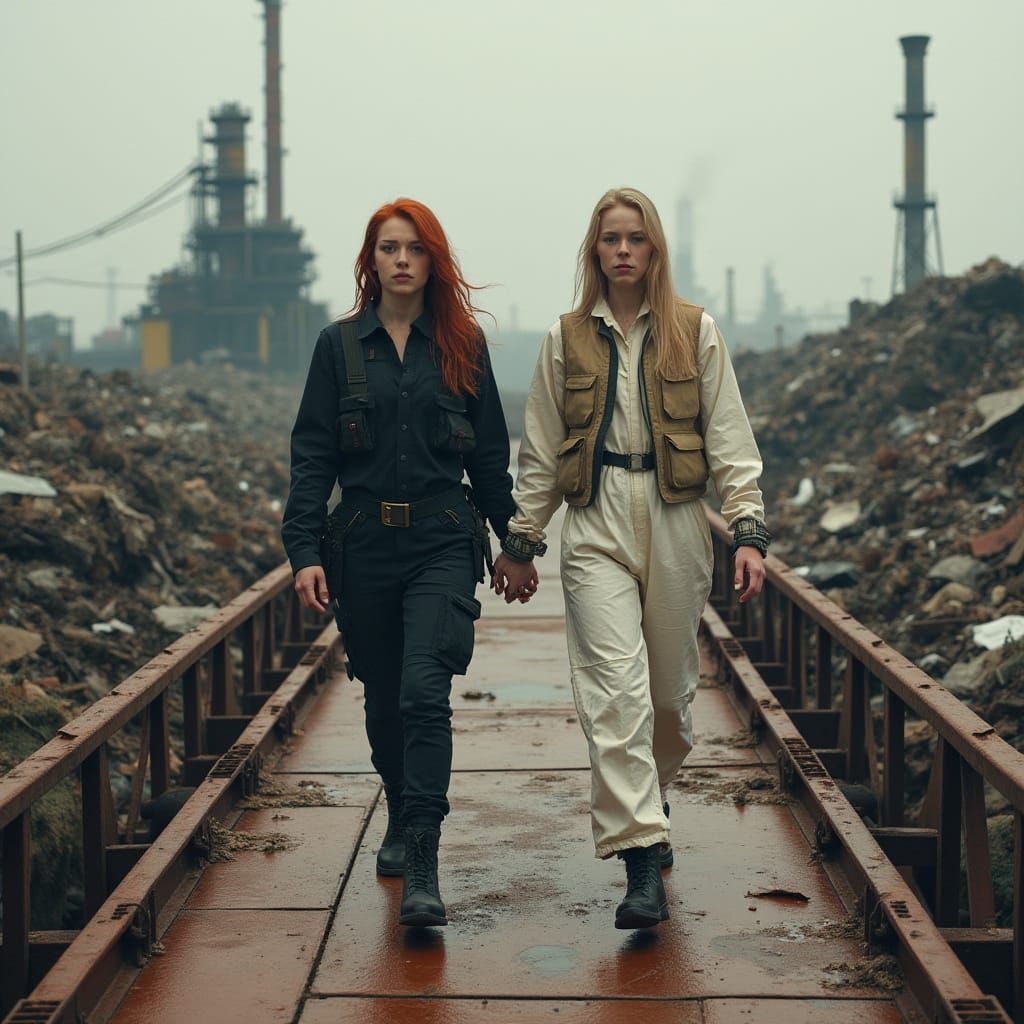 Dystopian Industrial Landscape with Two Women