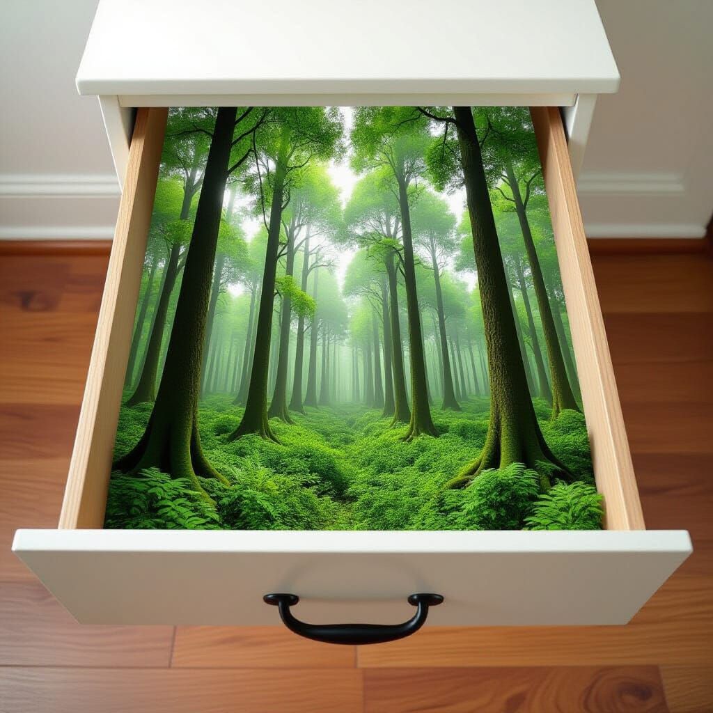Forest Growing Inside a Drawer: Surreal Concept