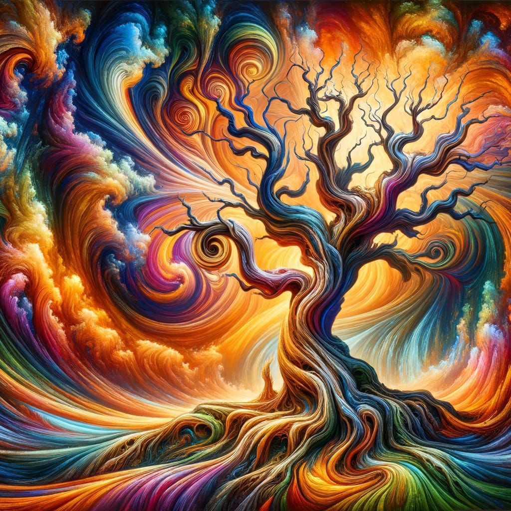 Abstract Twisted Tree with Kaleidoscopic Background