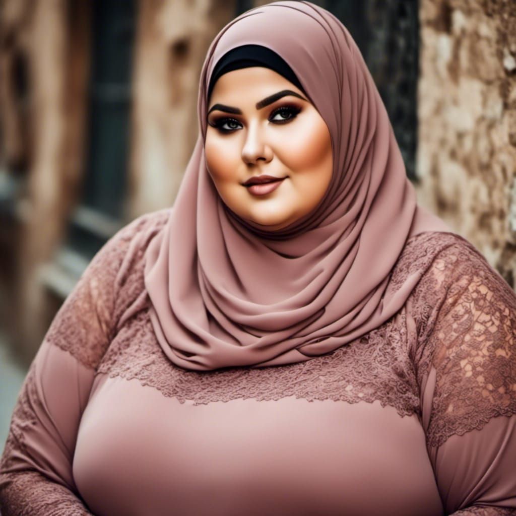 Curvy Woman in Latex Lace Hijab Portrait