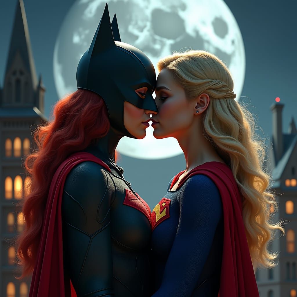 Batwoman and Supergirl Share a Kiss Under Moonlight