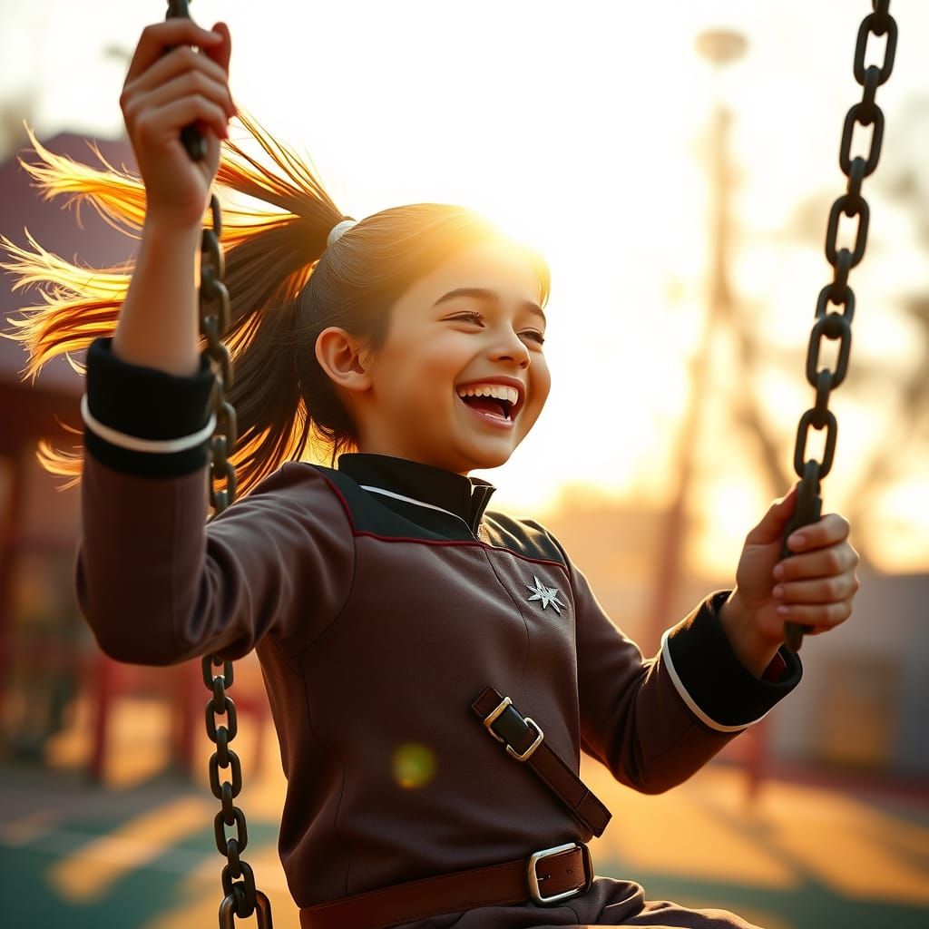 Starfleet Cadet Soars on Swings in Vibrant, Dreamlike Playgr...
