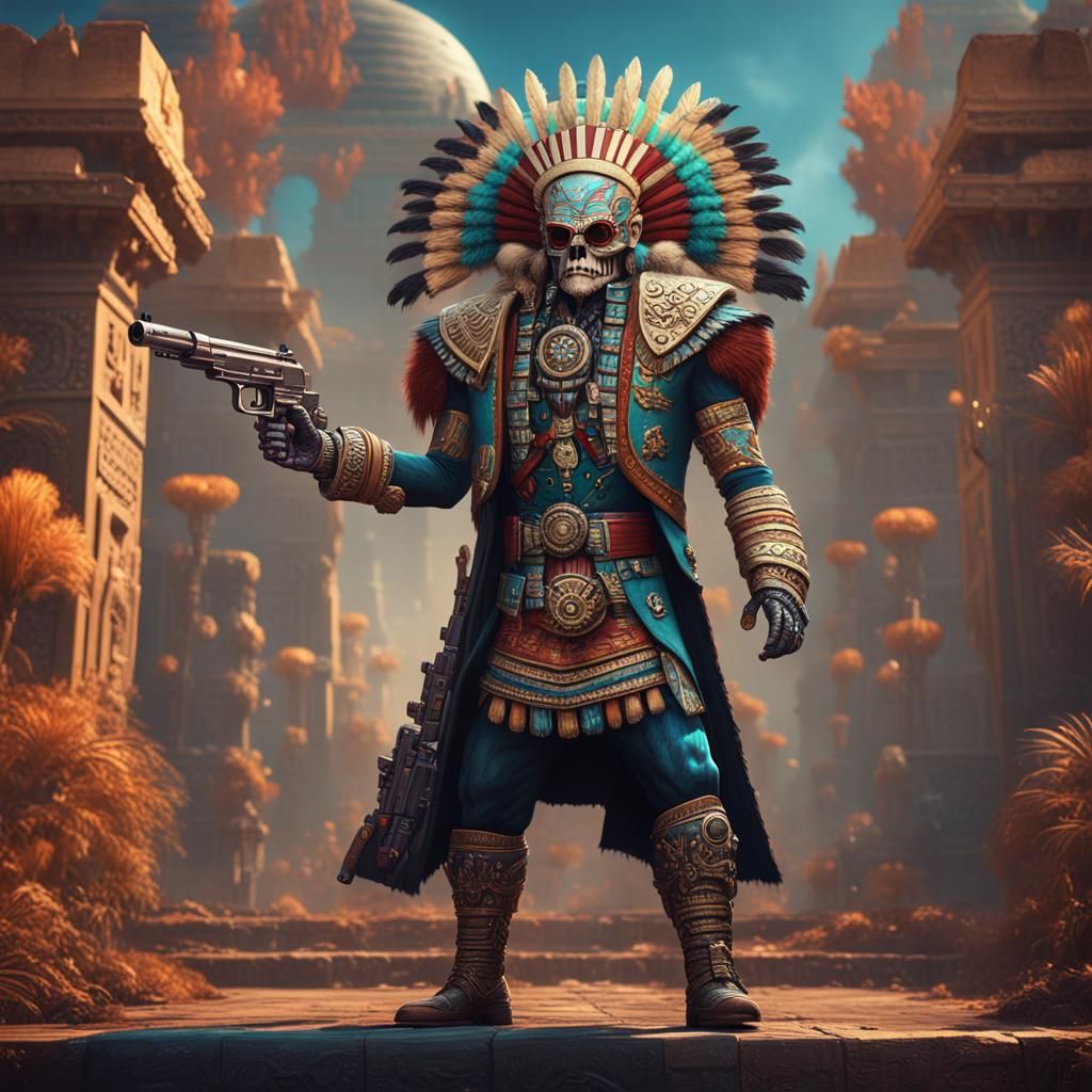 Aztec God of War in Tuxedo, Digital Art