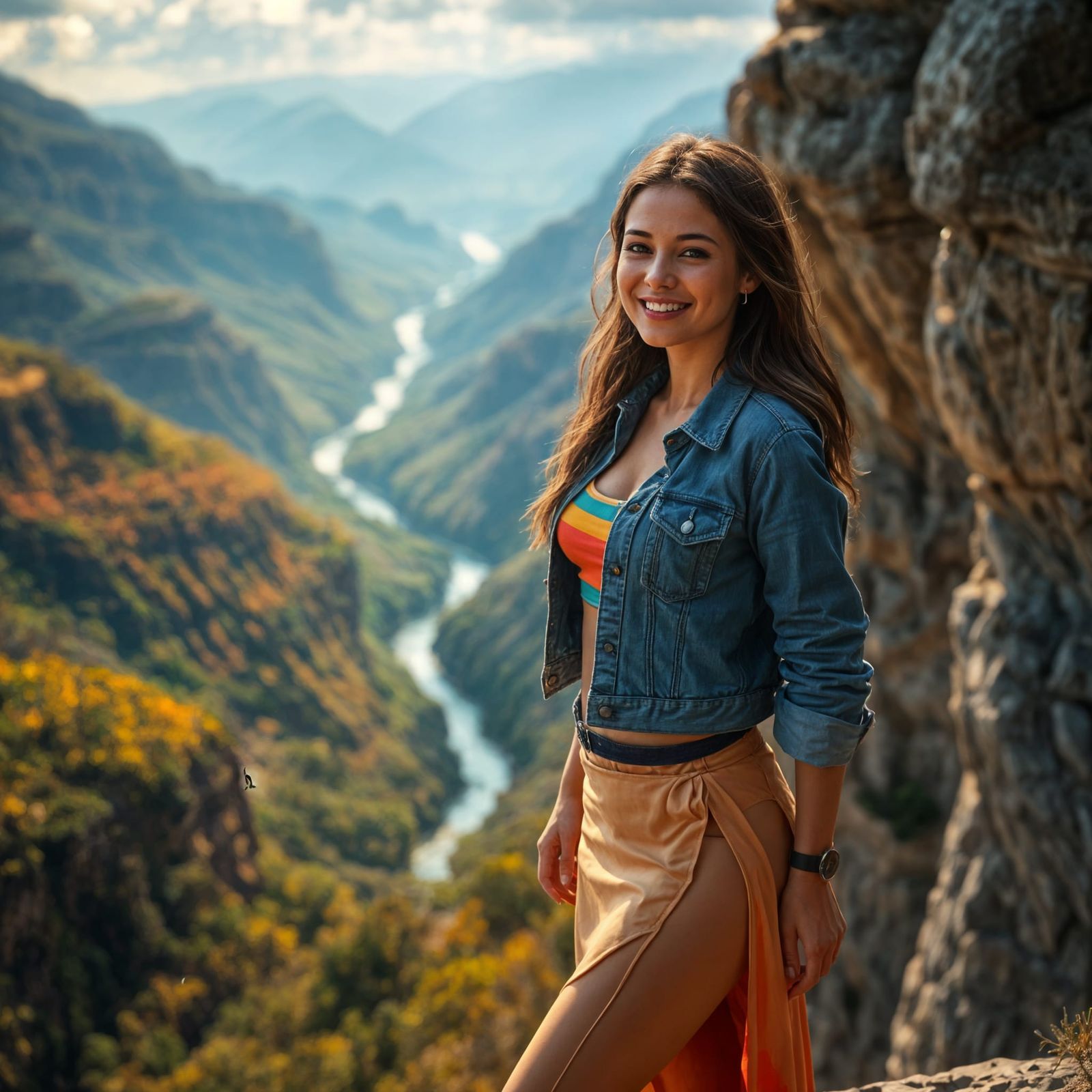 Woman in Splendid Valley Landscape