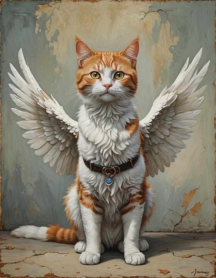 Winged Ginger Cat Oil Painting