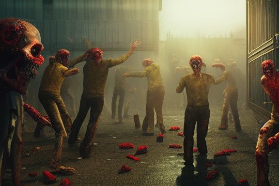 Zombie Horde Attack in Hyperrealistic Digital Art