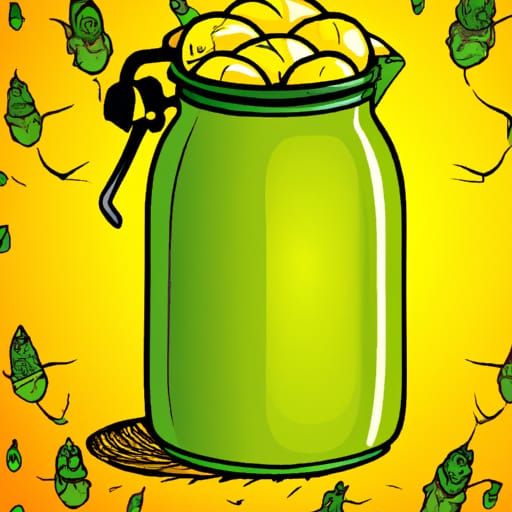 Cartoonish Neon Jar with Yellow Liquid and Hops