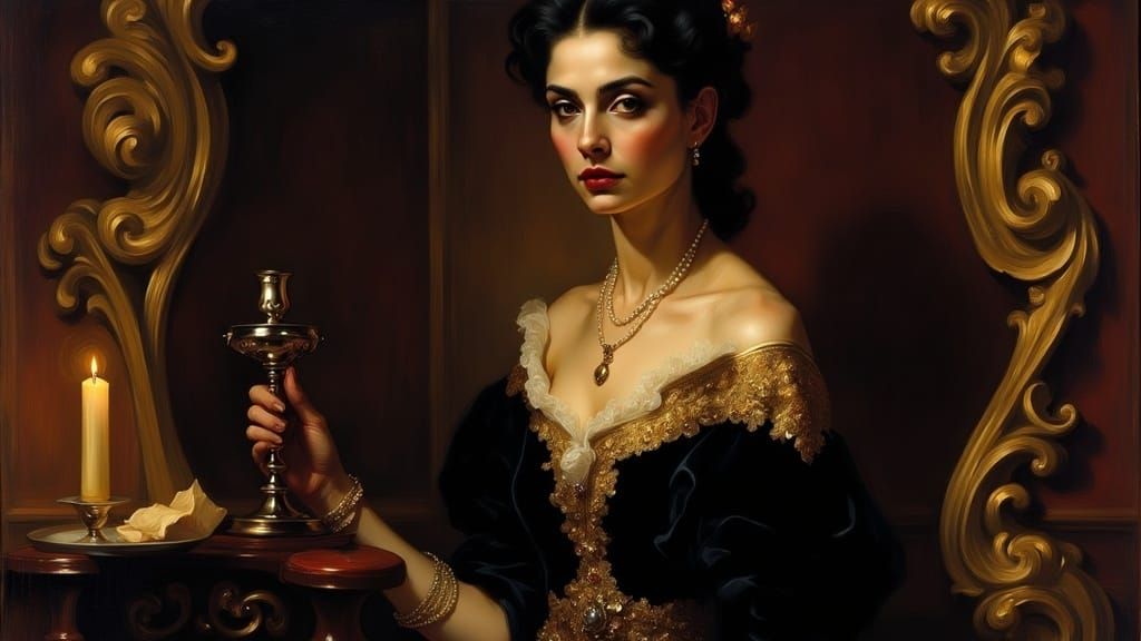 Gilded Chilean Beauty in Chiaroscuro