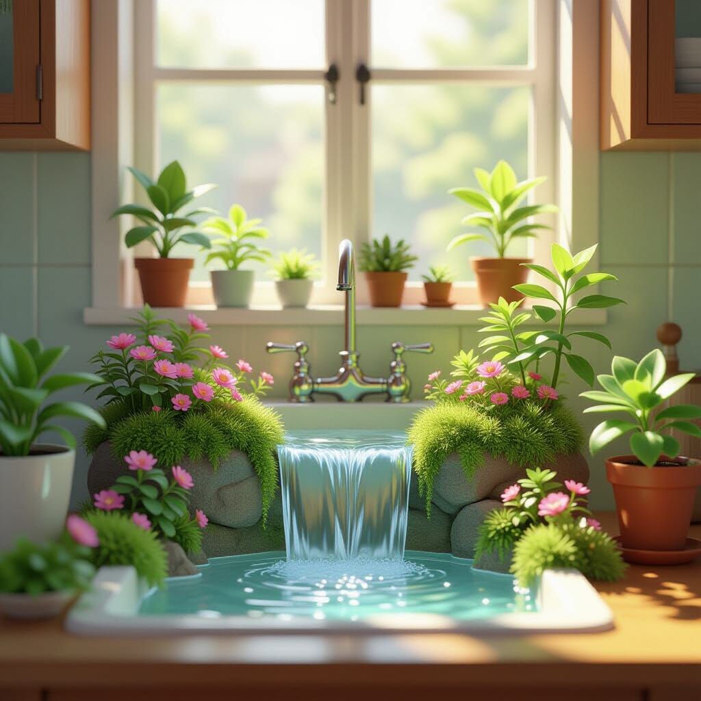 Miniature Waterfall Waters Kawaii Houseplant Forest