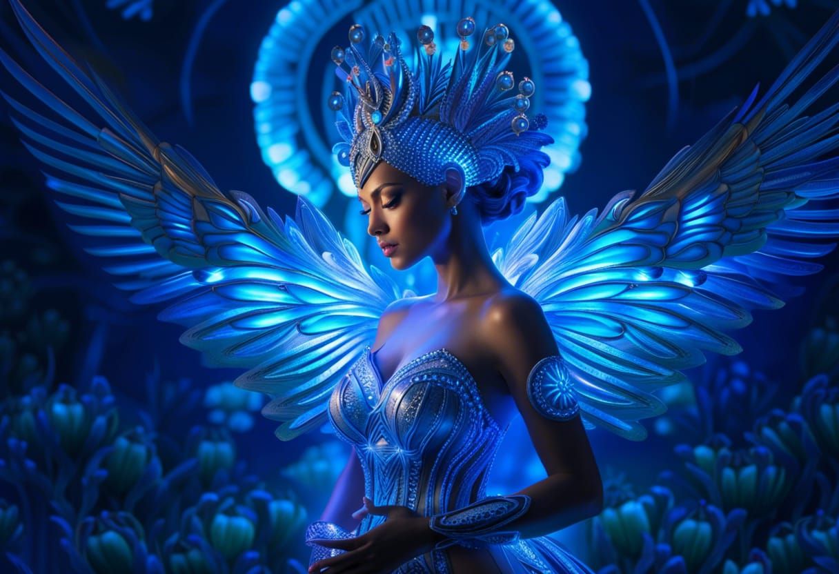 Glass Fairy Goddess in Fractal Mushroom World