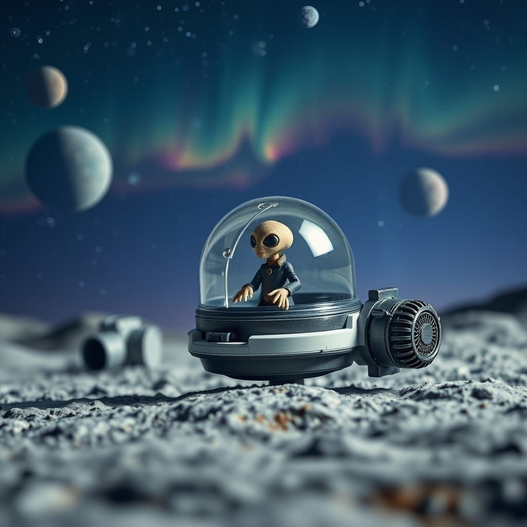 Stellar Encounter: Alien Spaceship on Lunar Surface