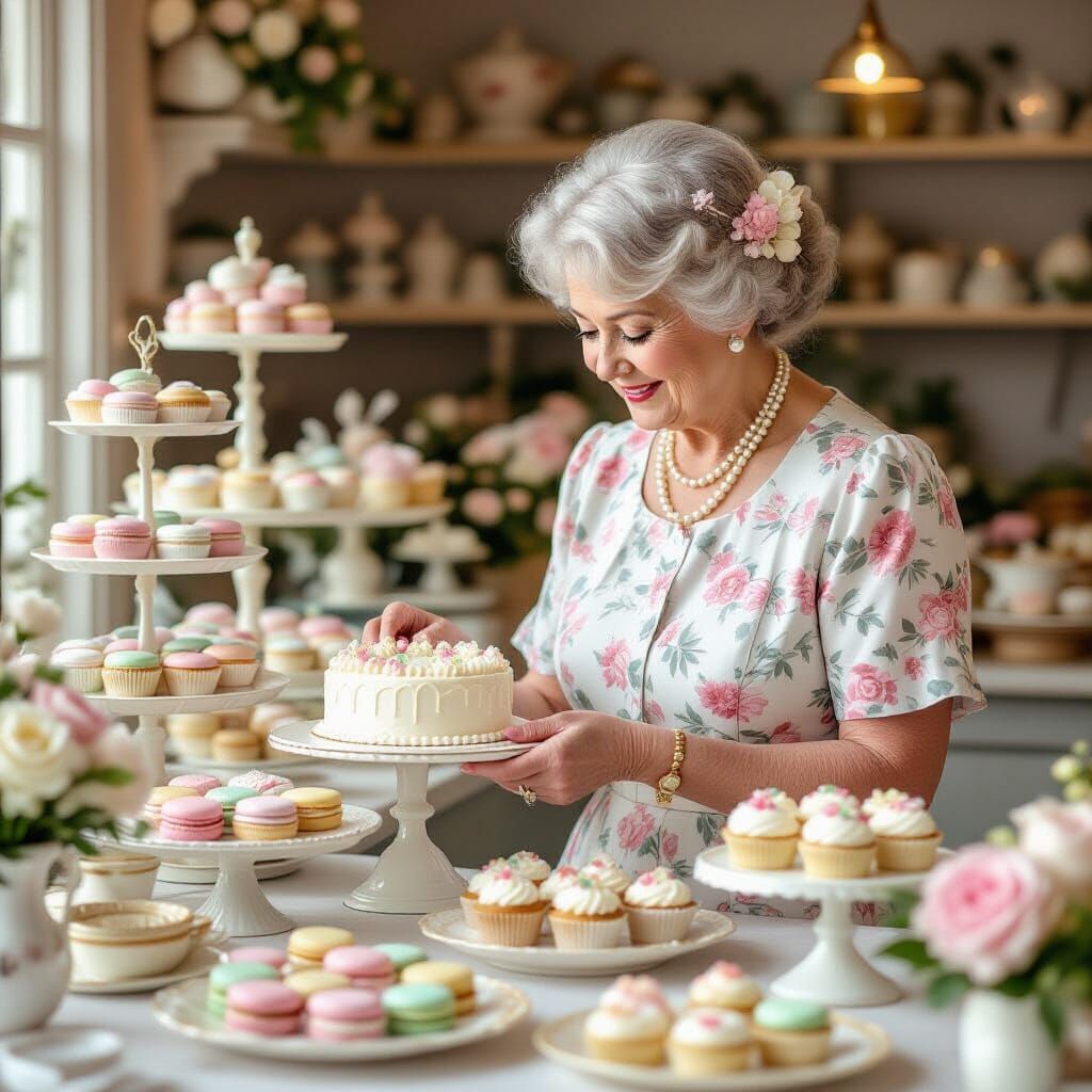 Elderly Lady Buys Cake in Pastel Bakery
