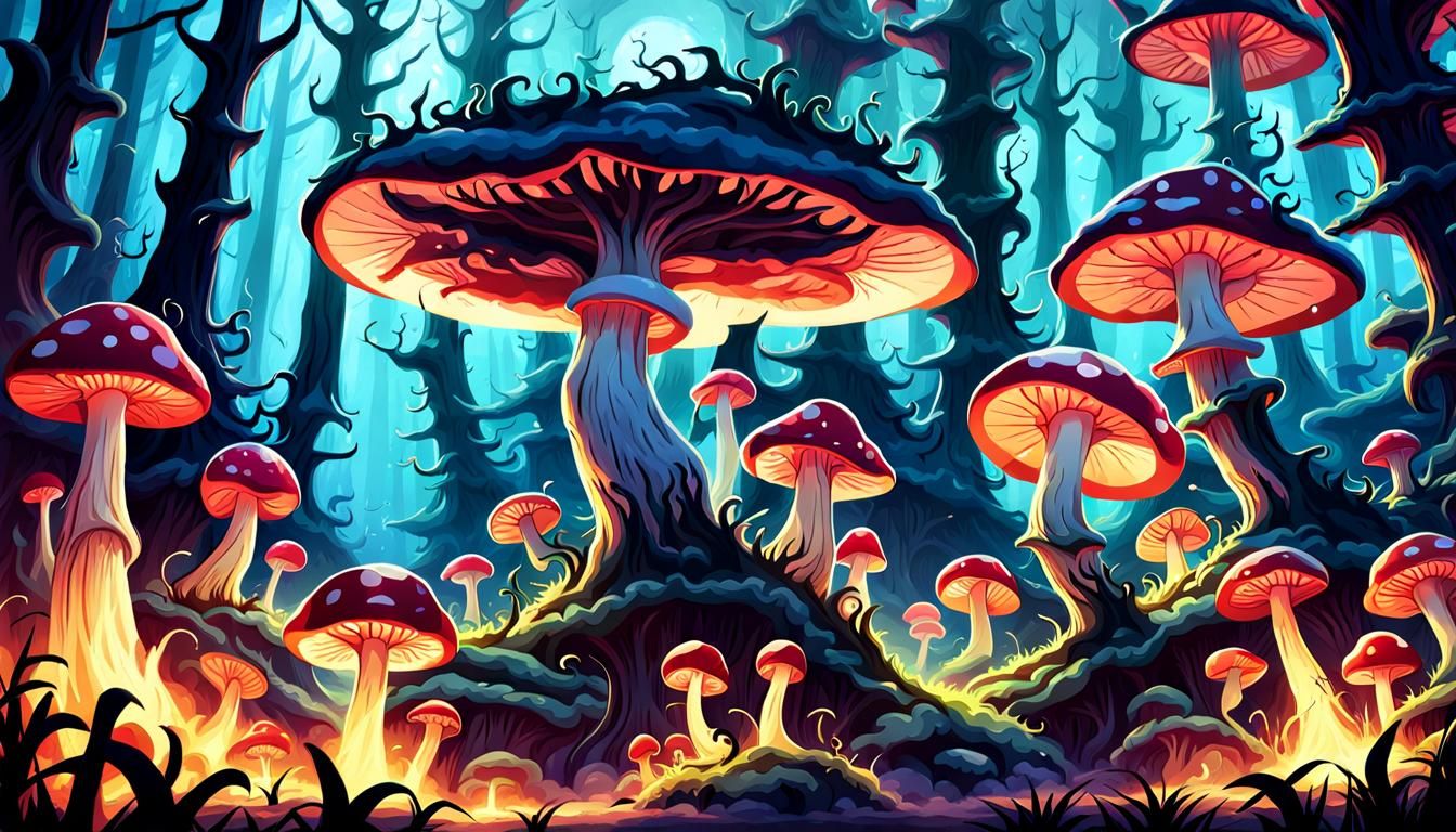 Malevolent Mushroom Forest: A Bioluminescent Nightmare
