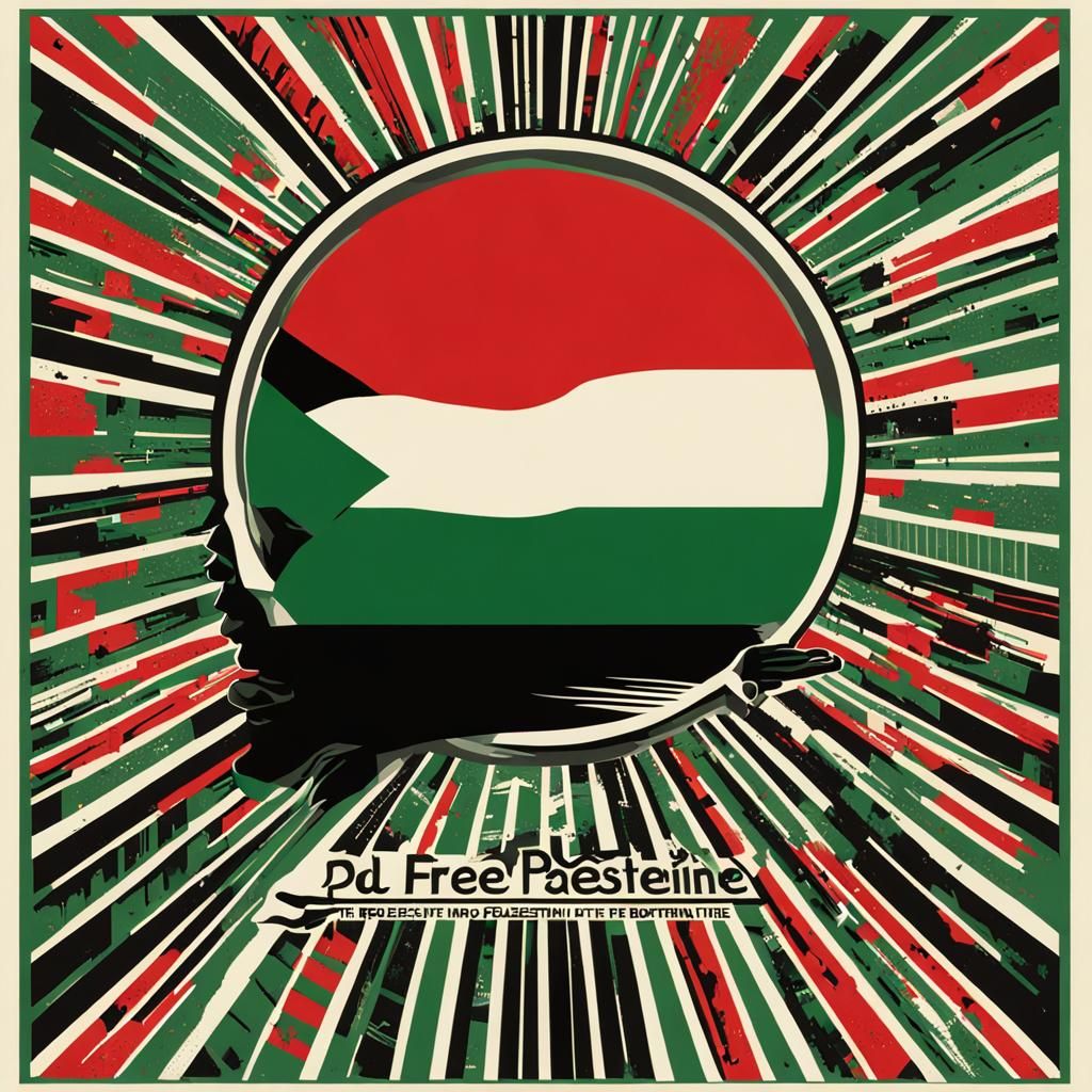 Vibrant Palestine Flag Poster Against Sunset