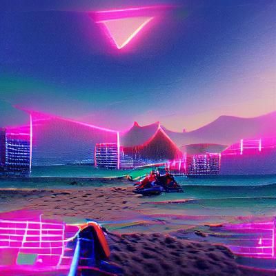 Synthwave Beach with Neon Retro Aesthetics