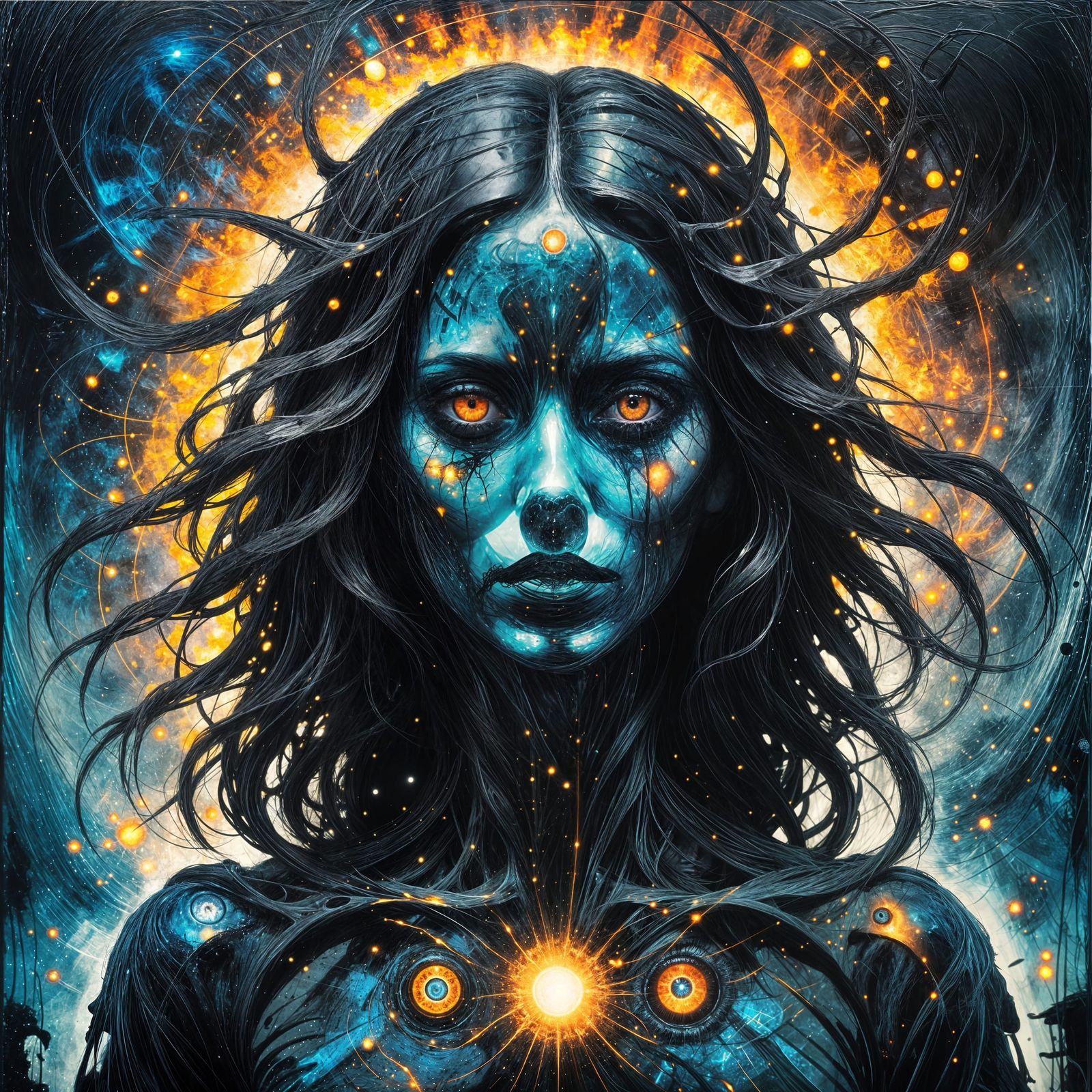 Cosmic Dread Woman Against Fractured Reality