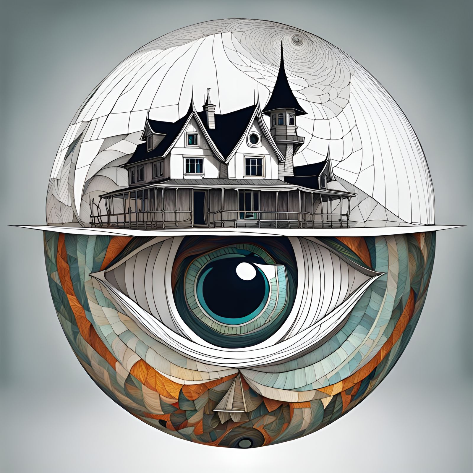 Whimsical Witch House Reflected in Eye