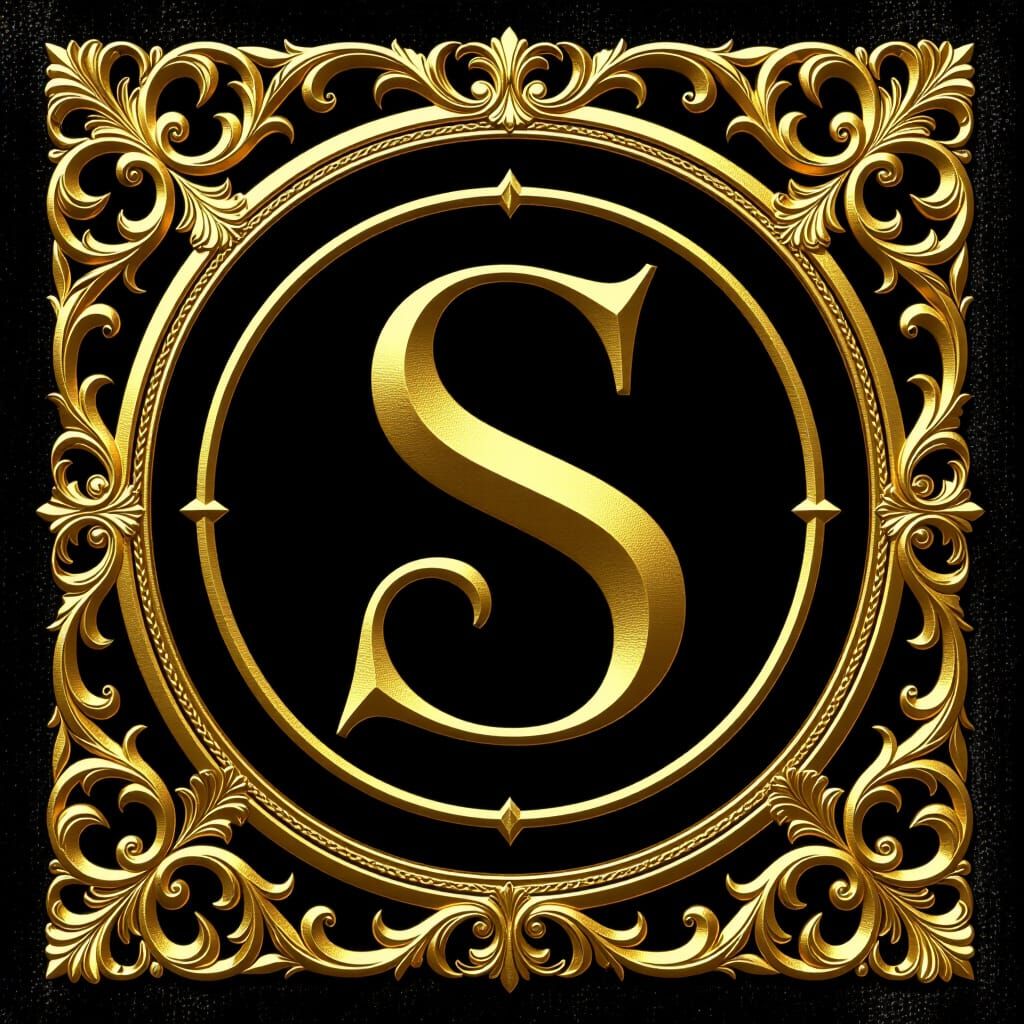 Golden Gothic Letter S on Velvet Background