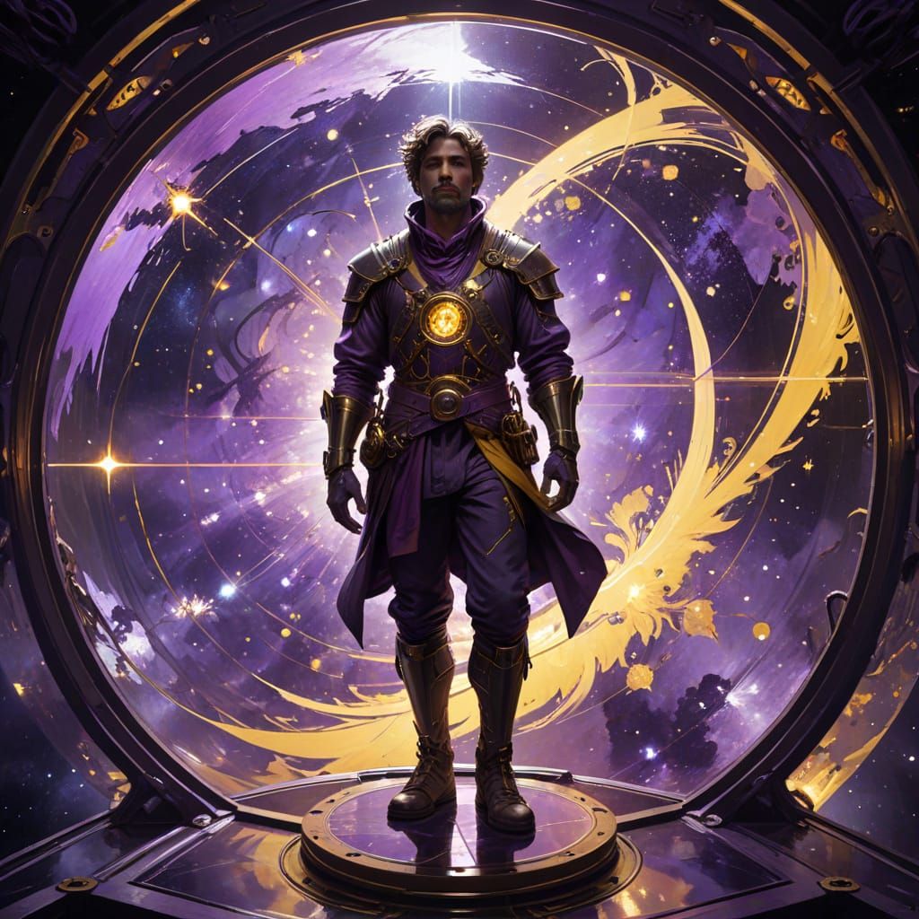 Realistic Dark Fantasy Scene in Purple and Yellow Hues